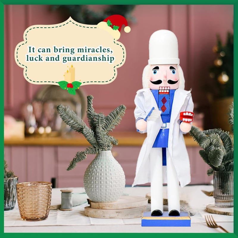 WVIOUOPU Christmas Doctor Man Nutcracker Decorations - 14 Inch Handmade Wooden Figures with White Coat Doctor Hat Stethoscope AED for Mantle Shelf Tabletop Home Christmas Holiday Ornaments Gifts - Image 2